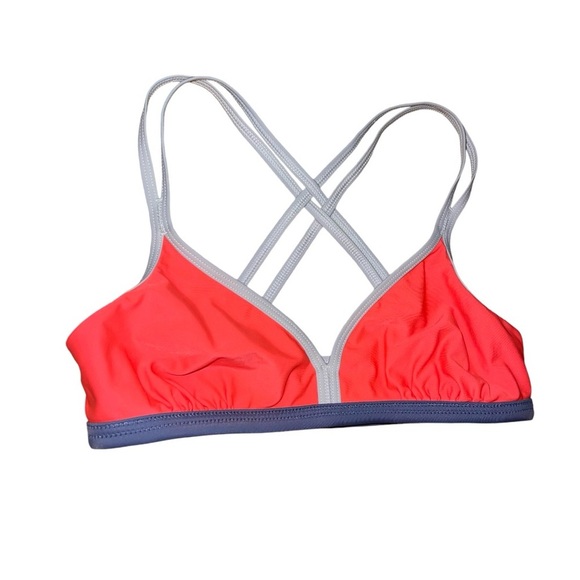 Speedo Bikini Top Women's Size Small Coral Navy Grey Strappy Cross Back Swim - Picture 2 of 8